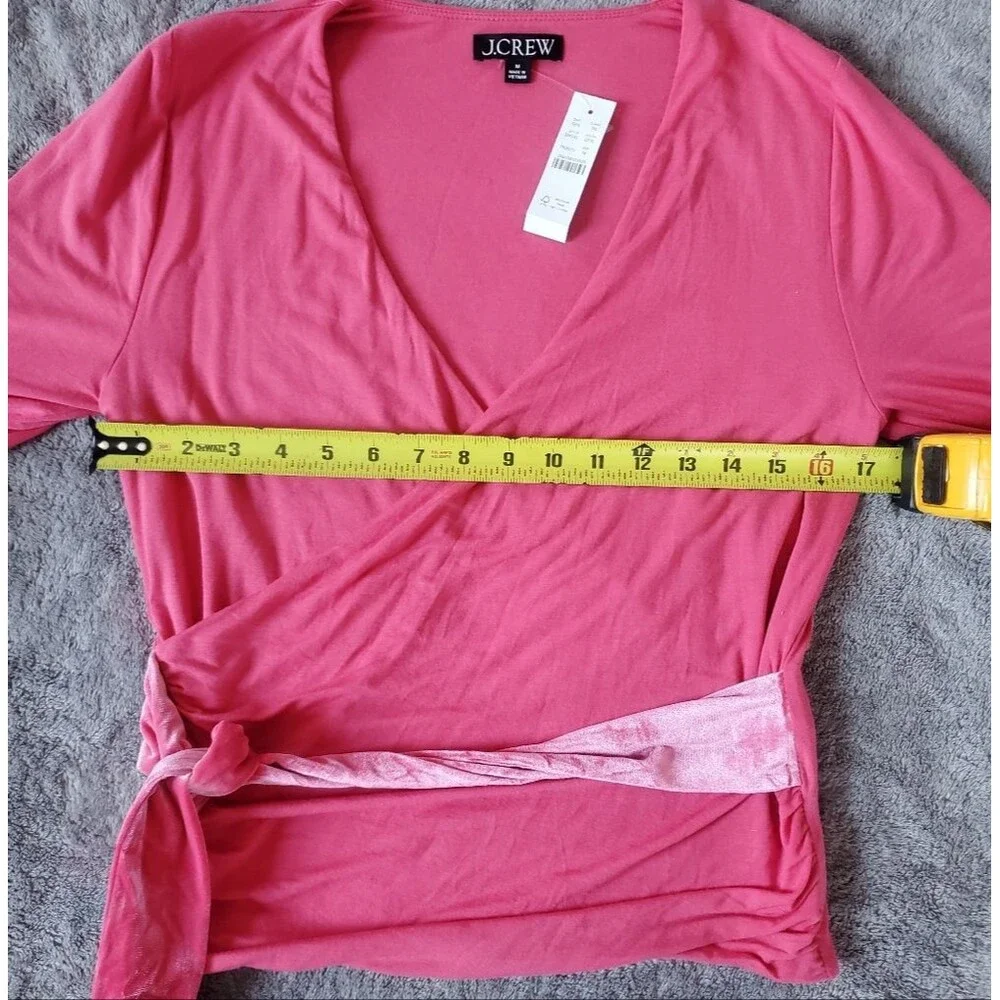 *NWT* J Crew Size M Pink Long Sleeve Wrap Top w Velvet Belt